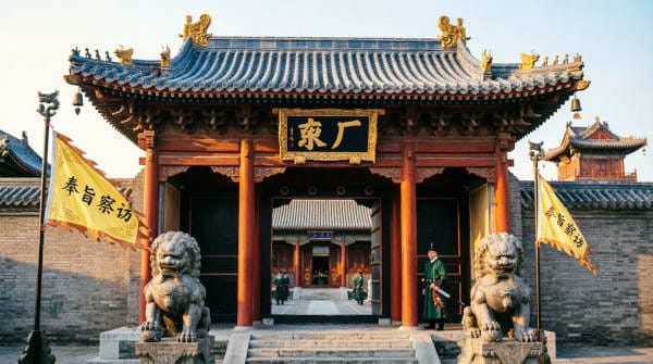 "Reconstruction of the Eastern Depot (Dongchang) building in Beijing, the feared secret police agency operated by eunuchs under the Yongle Emperor"