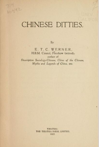 Chinese ditties by E. T. C. Werner -1922