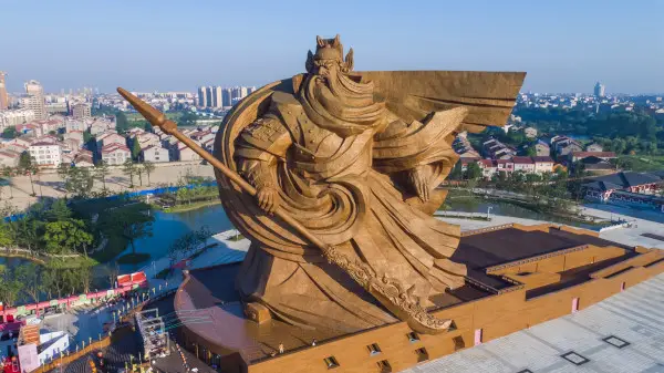 The giant statue of ancient Chinese general Guan Yu is on display at the Guan Gong Cultural Park in Jingzhou city.  