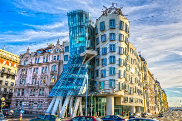 Modern building, also known as the Dancing House, designed by Vlado Milunic and Frank O. Gehry stands on the Rasinovo Nabrezi. Photographed on September 13, 2012 in Prague.