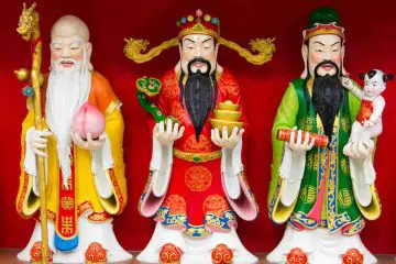 Three deities known as "Sanxing" are the Chinese god of luck. When these three luck deities are displayed in your house or business, they offer wealth, prosperity, and longevity luck.
"Sanxing" is a combination of San (three) and Xing (stars). The three members of the trinity are the God or "Star" of wealth blessings (fuxing 福星), the God of prosperity (luxing 祿星), and the God of longevity (shouxing 壽星). They are shown as a trinity in a single artwork or drawing or as three individual figures.